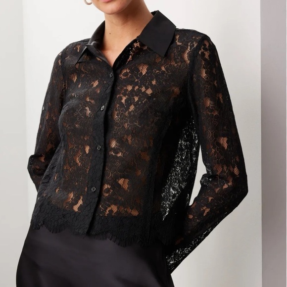 Jason Wu Black Collared Lace Long Sleeve Cropped Top Size S - Picture 1 of 13